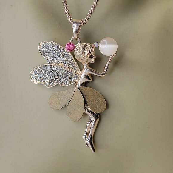 Fairy With Crystal Wings Pendant Necklace - Picture 6 of 10